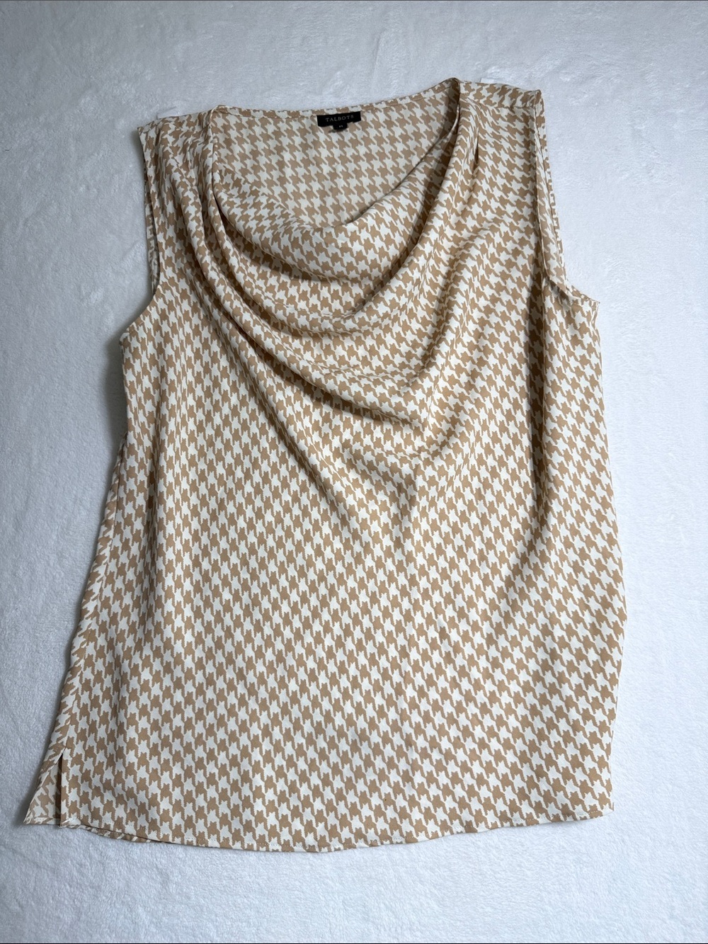 Talbots Beige and White Houndstooth Drape Neck Camisole